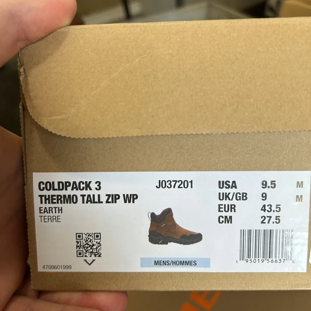 Merrell Mens Size 9.5M Coldpack 3 Thermo Tall Zip Waterproof Brown Boots